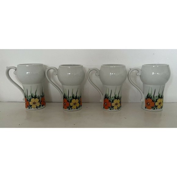 Vintage Tall Latte Mug With Orange and Yellow flowers‎ Fancy Handle Flower Power - Picture 3 of 11